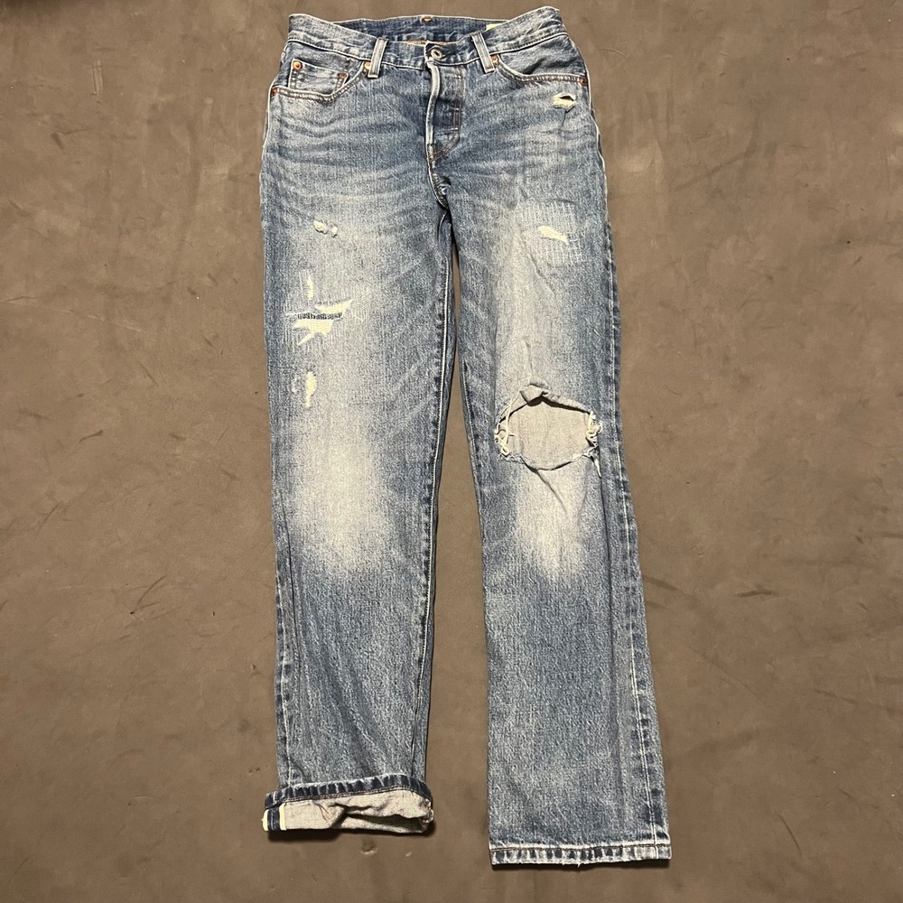 Levi's 501 '90s Premium Selvedge Denim Jeans Women Szie 25x30 Blue Distressed